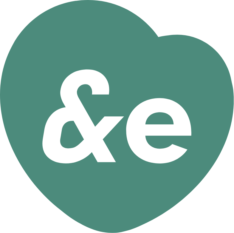 logo of abstract heart with ampersand and letter e inside